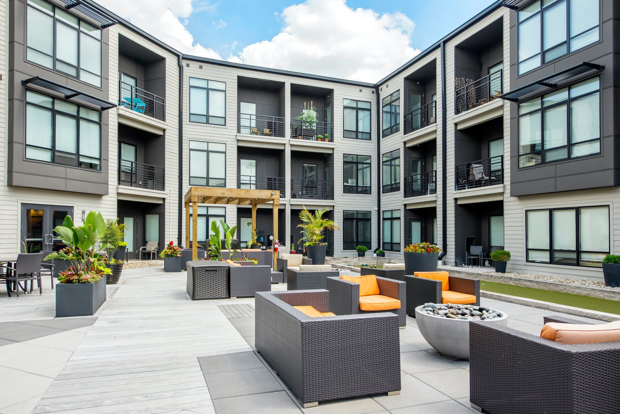 Apartment community courtyard